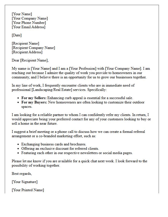 Mutual Growth Cross-Promotional Letter for Realtors and Landscapers