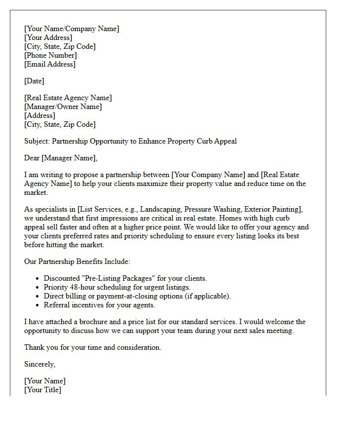 Curb Appeal Partnership Letter for Real Estate Agencies