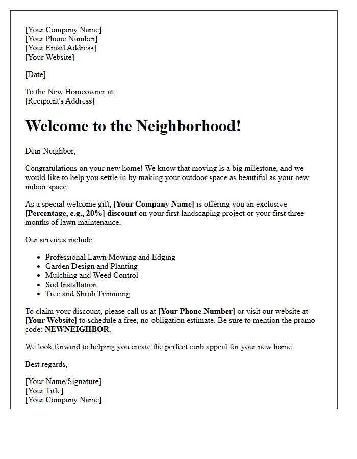 Exclusive Landscaping Discount Letter for New Homebuyers