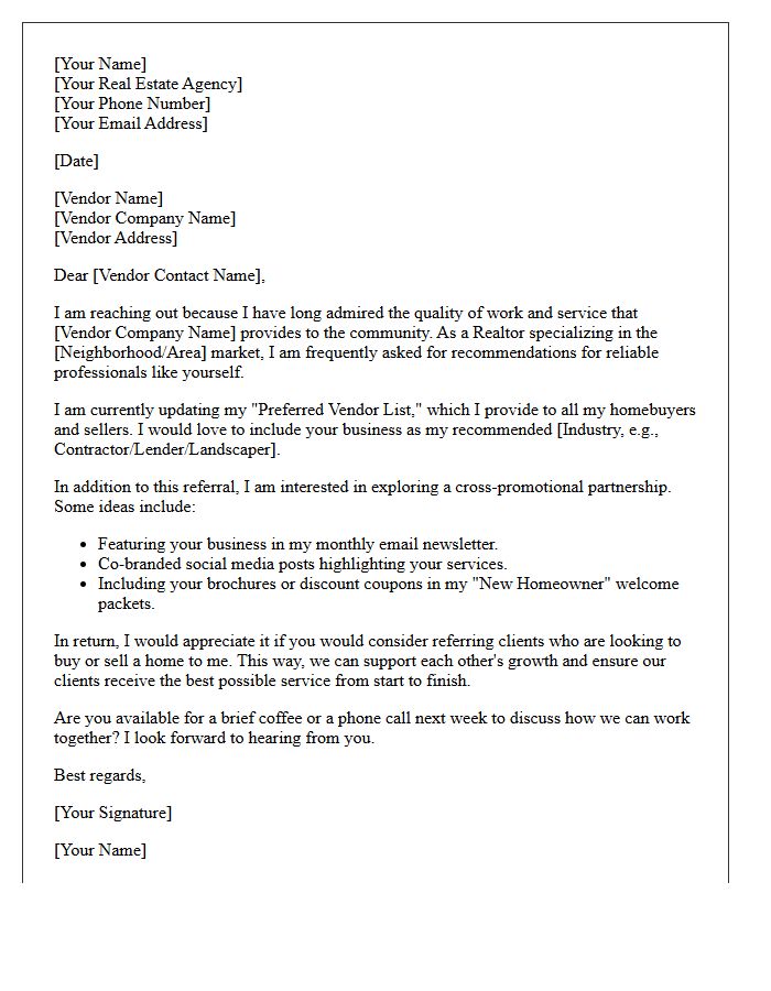 Preferred Vendor Cross-Promotional Letter for Realtors
