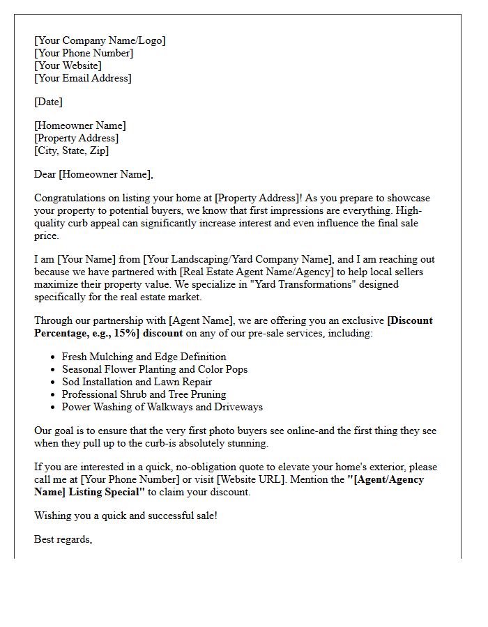 Yard Transformation Cross-Promotional Letter for Listed Properties