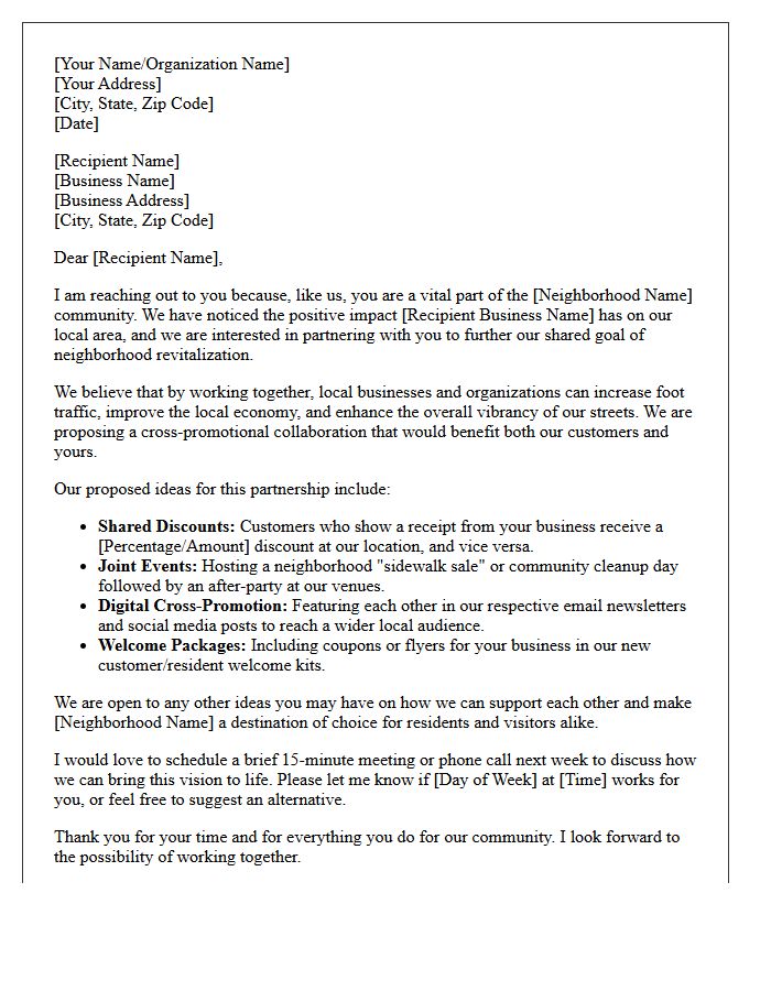 Neighborhood Revitalization Cross-Promotional Letter