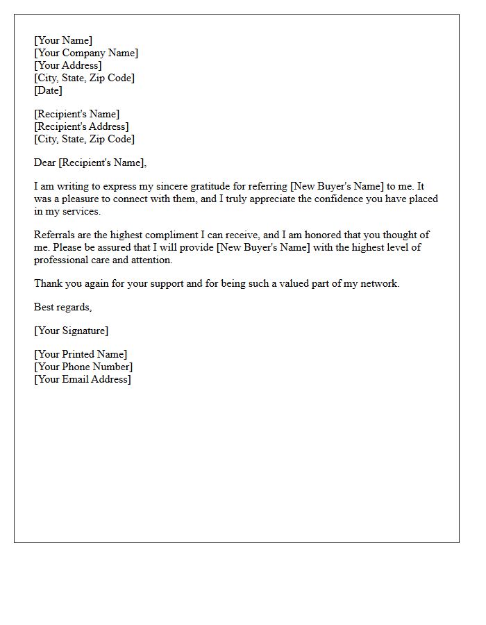 Letter of Appreciation for Your Buyer Referral