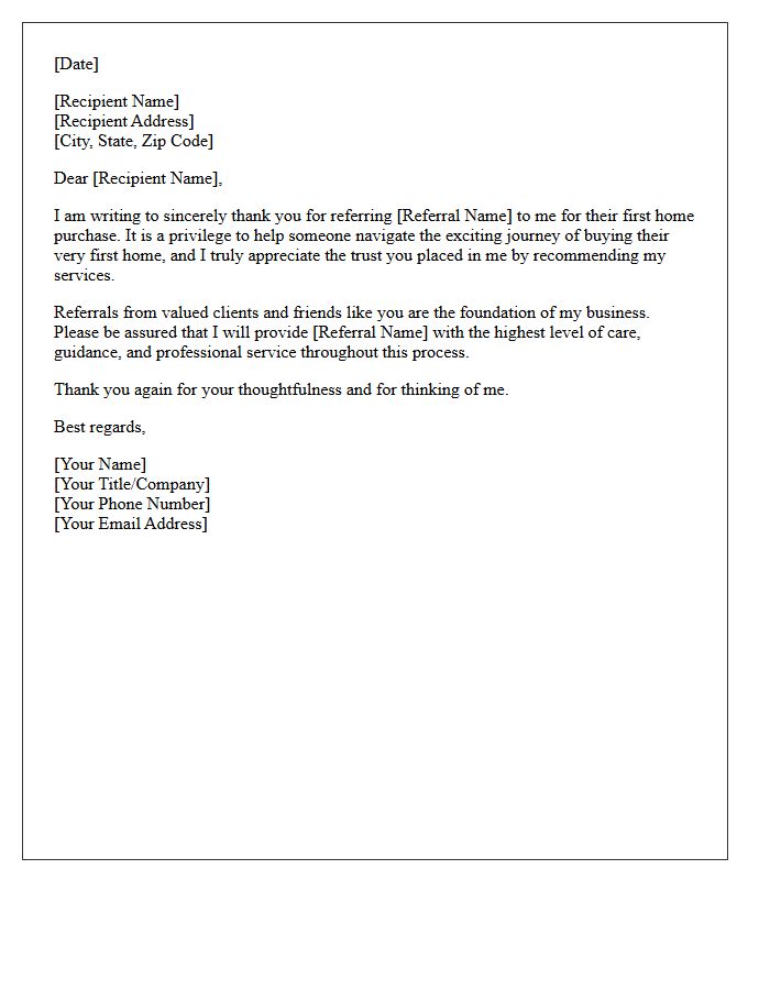 Letter of Gratitude for Your First-Time Homebuyer Referral