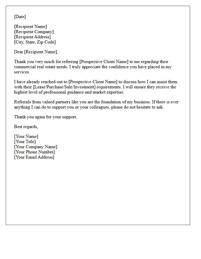 Commercial Real Estate Client Referral Thank You Letter