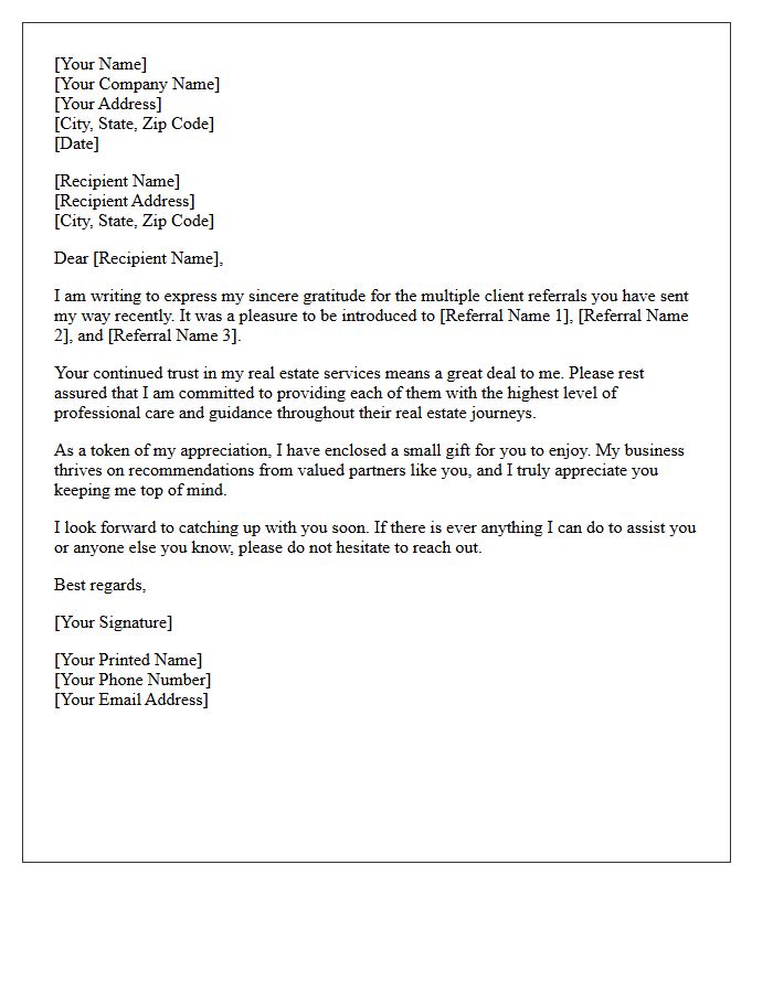 Letter Acknowledging Multiple Real Estate Client Referrals
