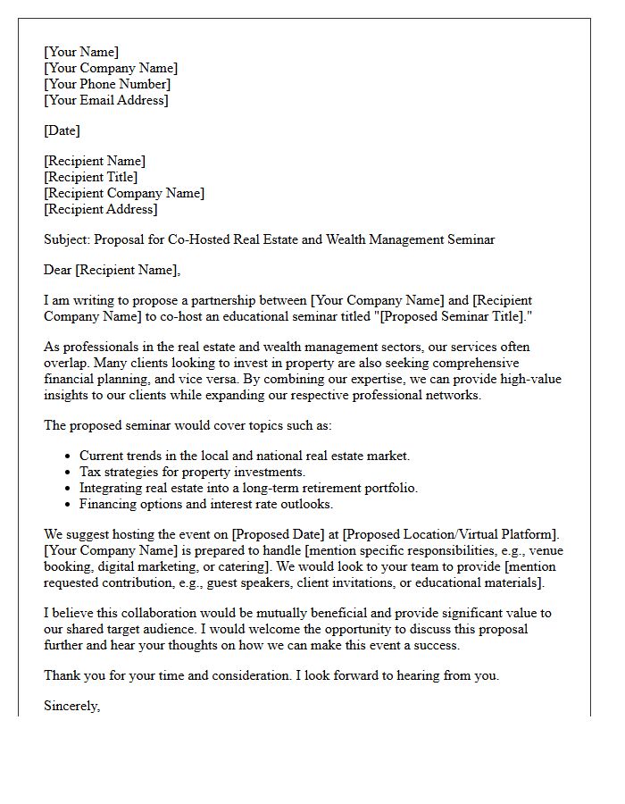 Proposal Letter for Co-Hosted Real Estate and Wealth Management Seminar