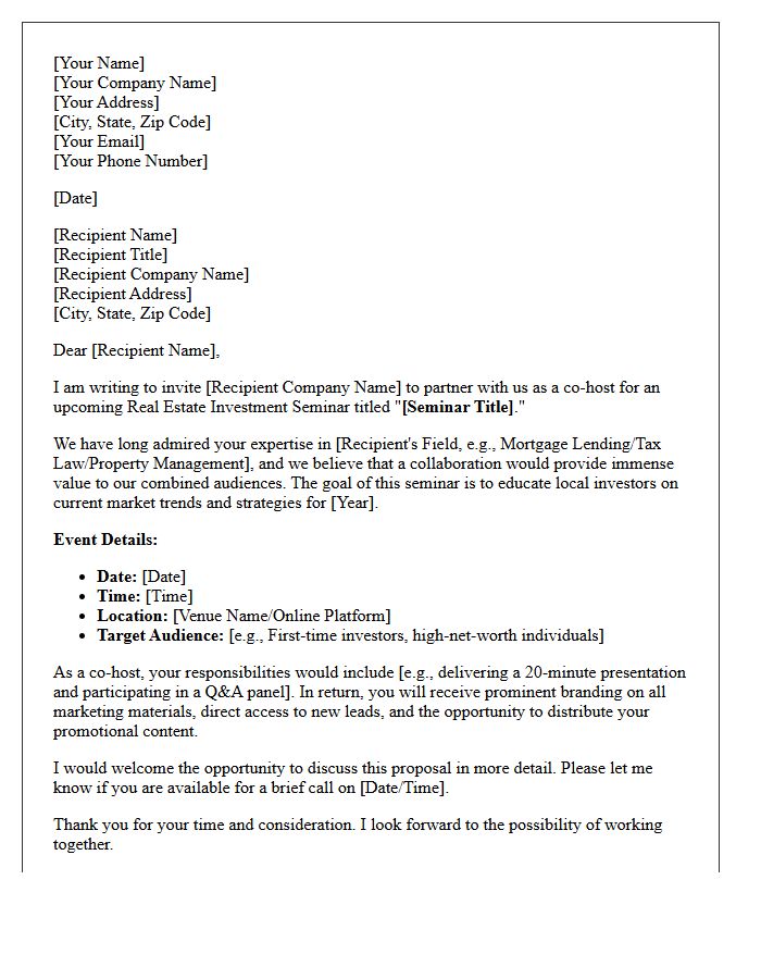Invitation Letter to Co-Host a Real Estate Investment Seminar