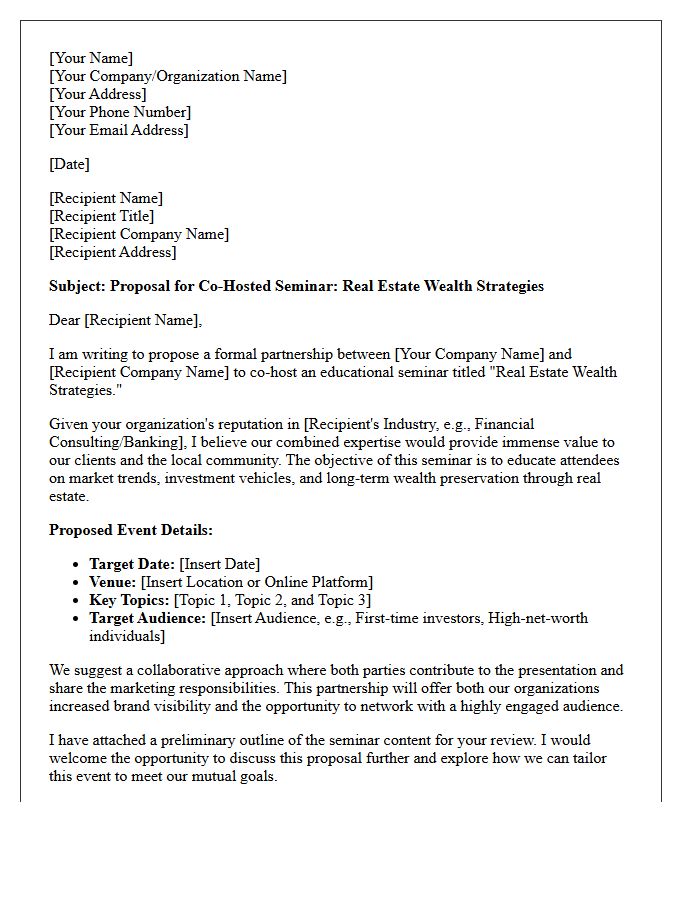 Request Letter for Co-Hosted Seminar on Real Estate Wealth Strategies