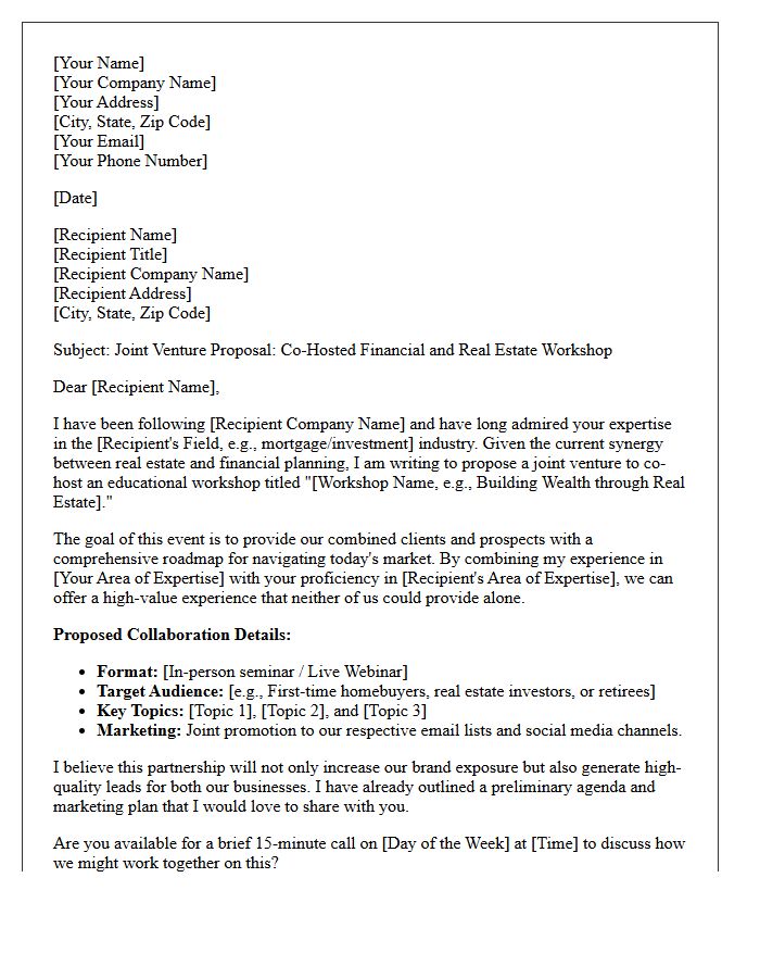 Joint Venture Letter for Co-Hosted Financial and Real Estate Workshop