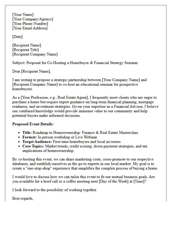 Collaboration Letter for a Co-Hosted Homebuyer and Financial Advisor Seminar