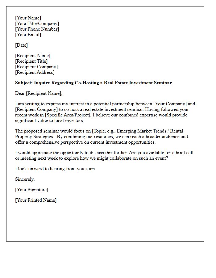 Inquiry Letter Regarding Co-Hosted Real Estate Investment Seminar