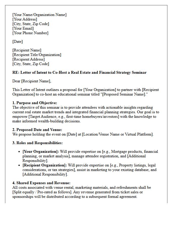 Letter of Intent to Co-Host a Real Estate and Financial Strategy Seminar