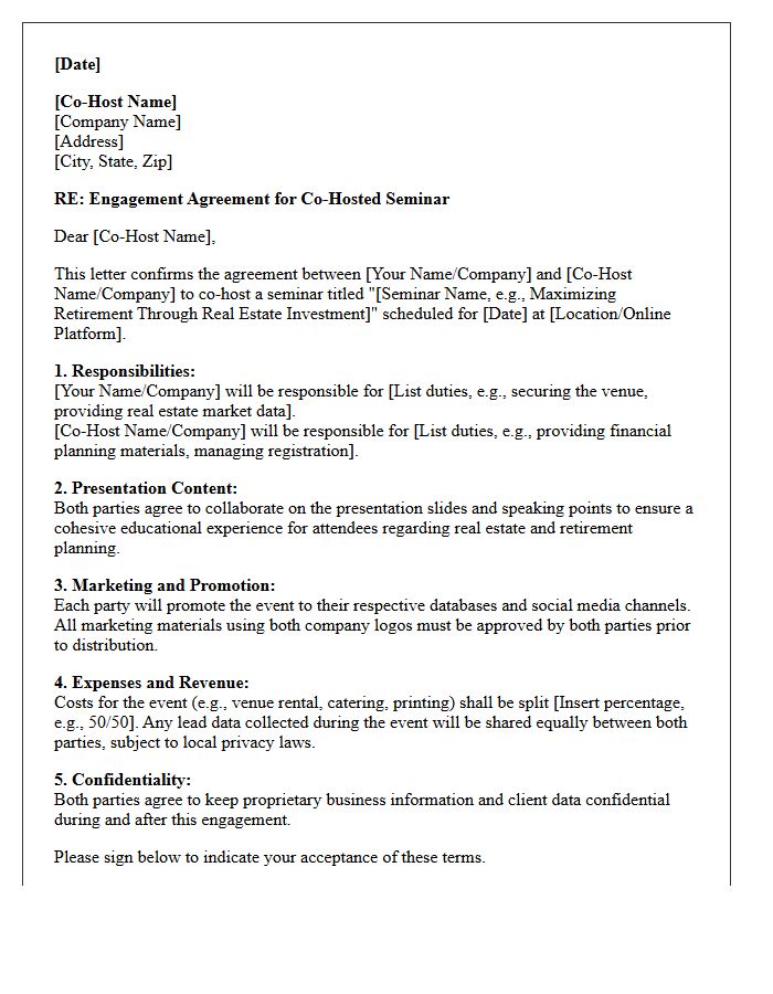 Engagement Letter for a Co-Hosted Real Estate Retirement Planning Seminar