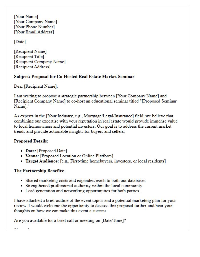 Business Proposal Letter for Co-Hosted Real Estate Market Seminar