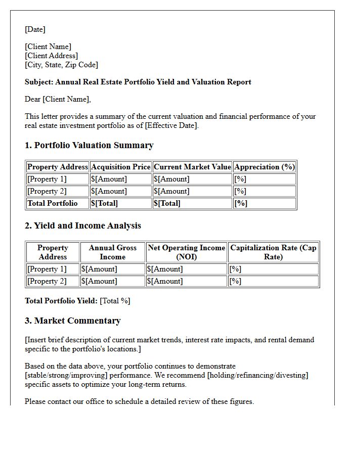 Real Estate Portfolio Yield and Valuation Letter