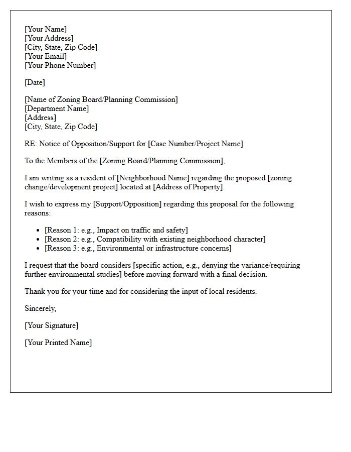 Local Zoning Changes and Development Letter