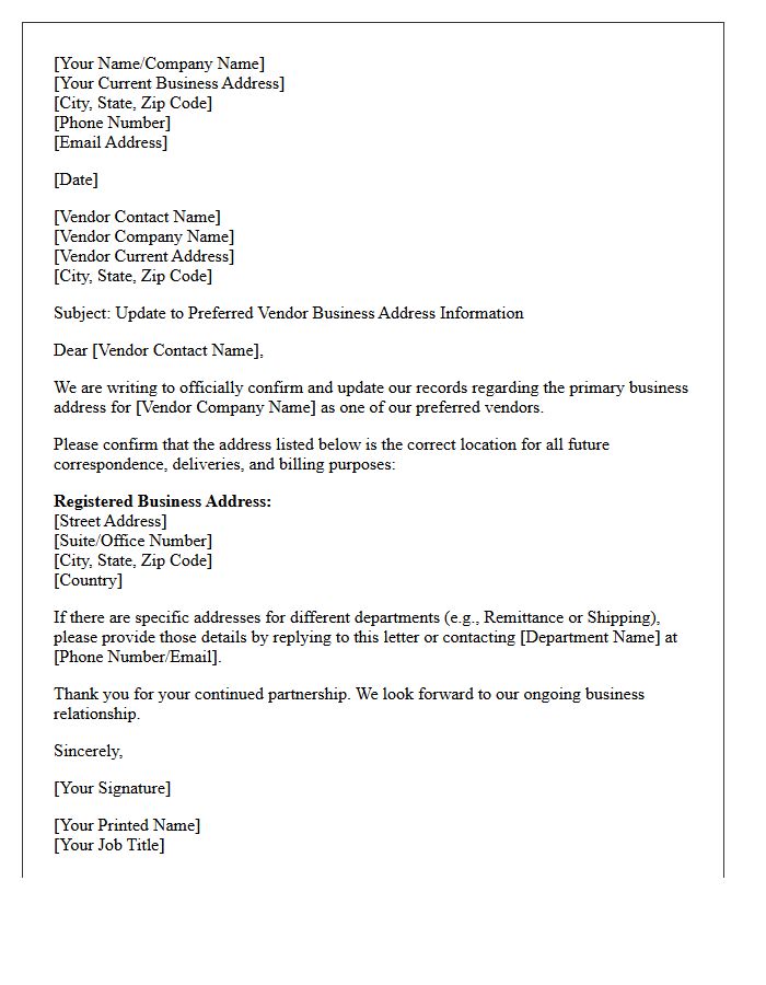 Preferred Vendor Business Address