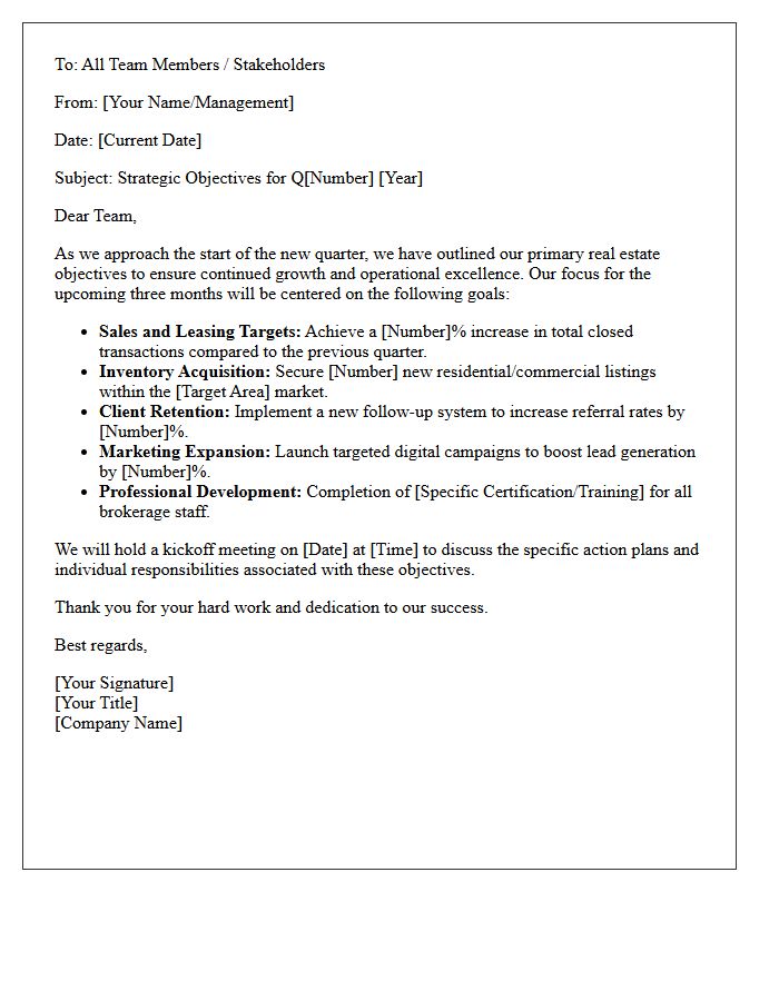 Upcoming Quarter Real Estate Objectives