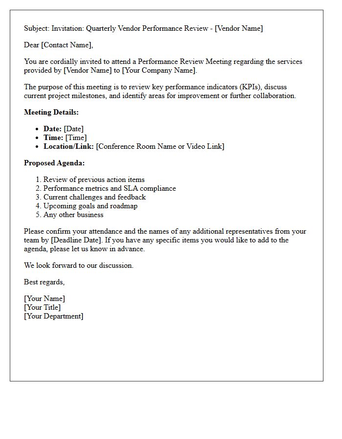 Invitation For Vendor Review Meeting
