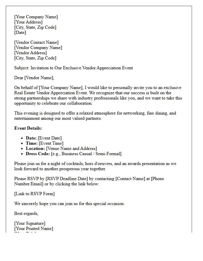 Letter Of Invitation To The Exclusive Real Estate Vendor Appreciation Event