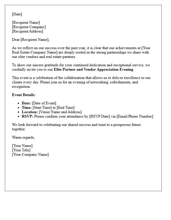 Elite Real Estate Partner And Vendor Appreciation Invitation Letter