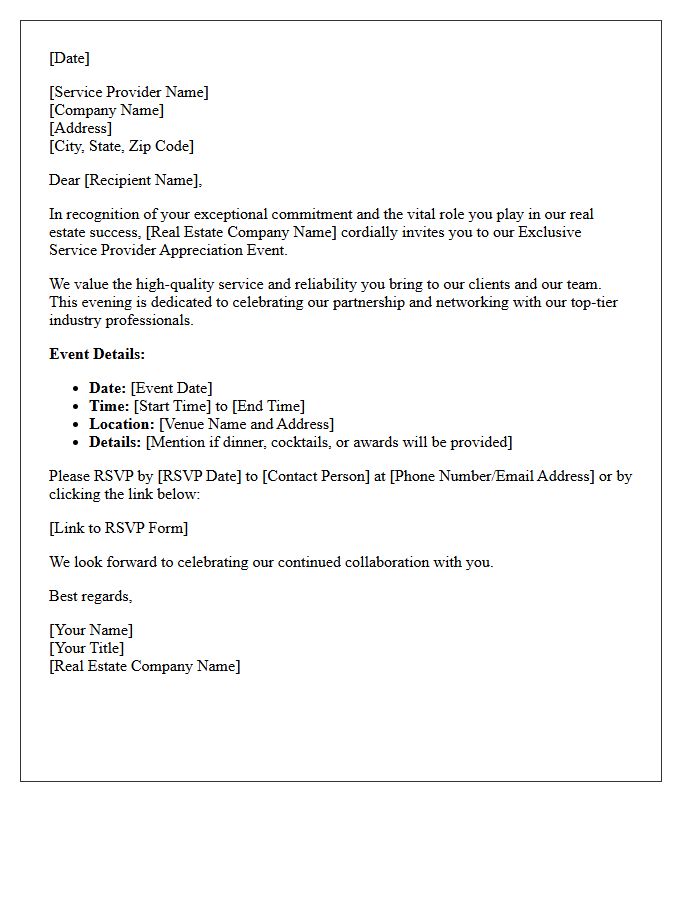 Exclusive Real Estate Service Provider Appreciation Event Letter