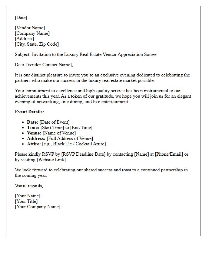 Letter Of Invitation To The Luxury Real Estate Vendor Appreciation Soiree