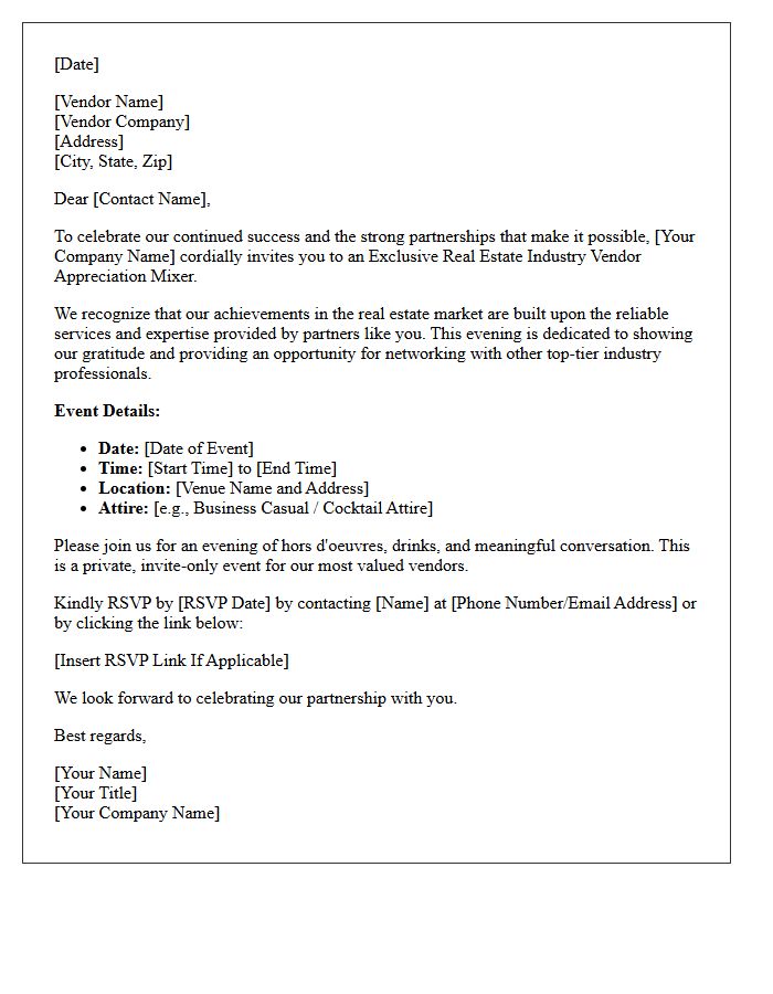 Exclusive Real Estate Industry Vendor Appreciation Mixer Invitation Letter