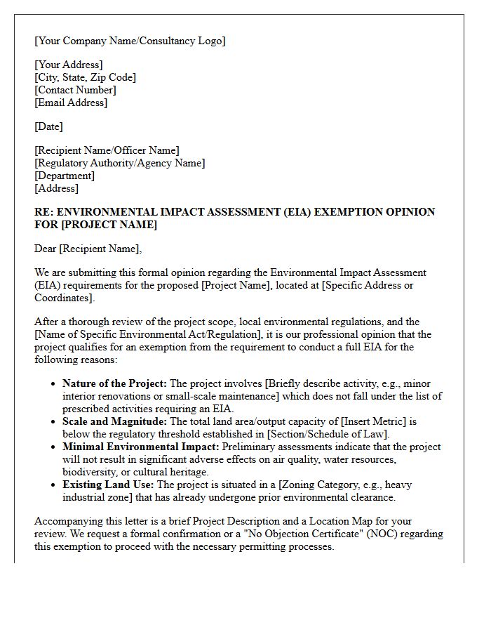 Environmental Impact Assessment Exemption Opinion Letter