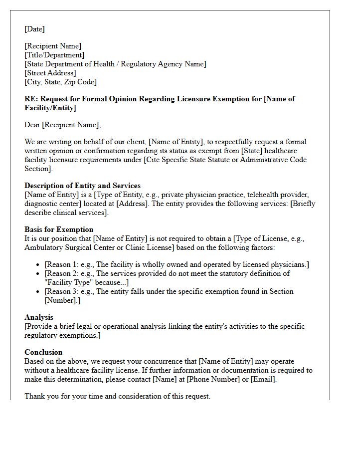 Healthcare Facility Licensing Exemption Opinion Letter