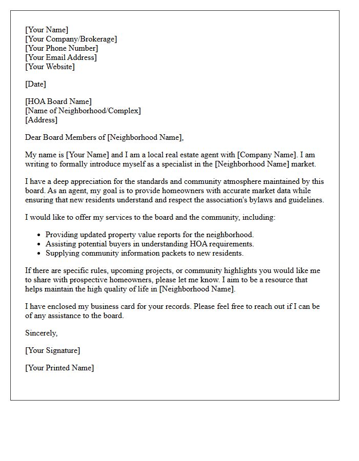 New Real Estate Agent Introduction Letter to Homeowners Association Board Members