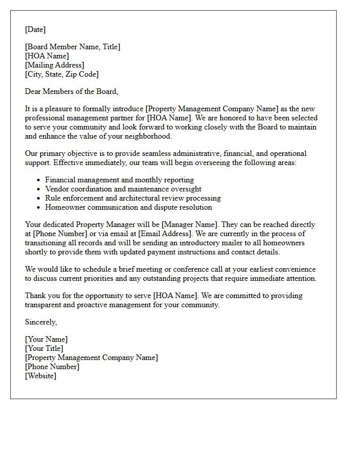 Property Management Introduction Letter to Homeowners Association Board Members