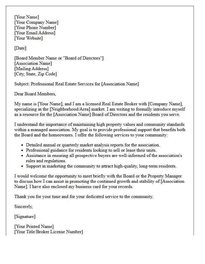 Real Estate Broker Community Introduction Letter to Association Board Members