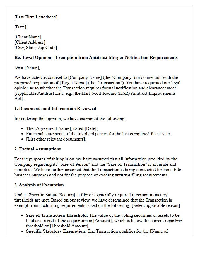Antitrust Merger Clearance Exemption Opinion Letter