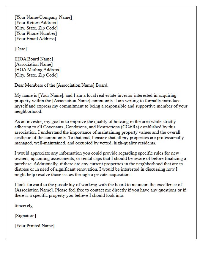 Real Estate Investor Introduction Letter to Homeowners Association Board Members