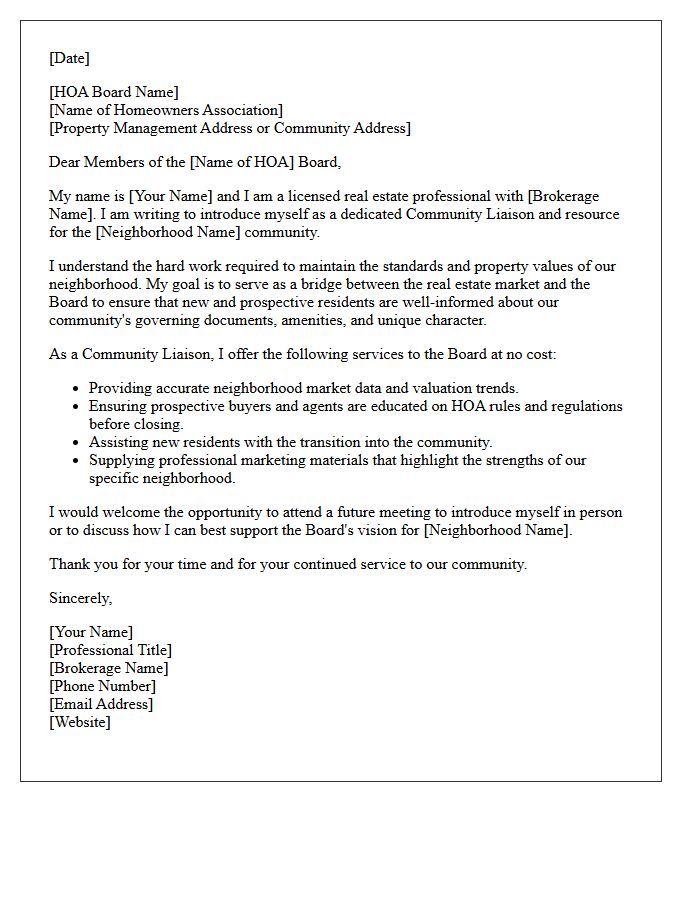 Community Liaison Real Estate Introduction Letter to HOA Board Members