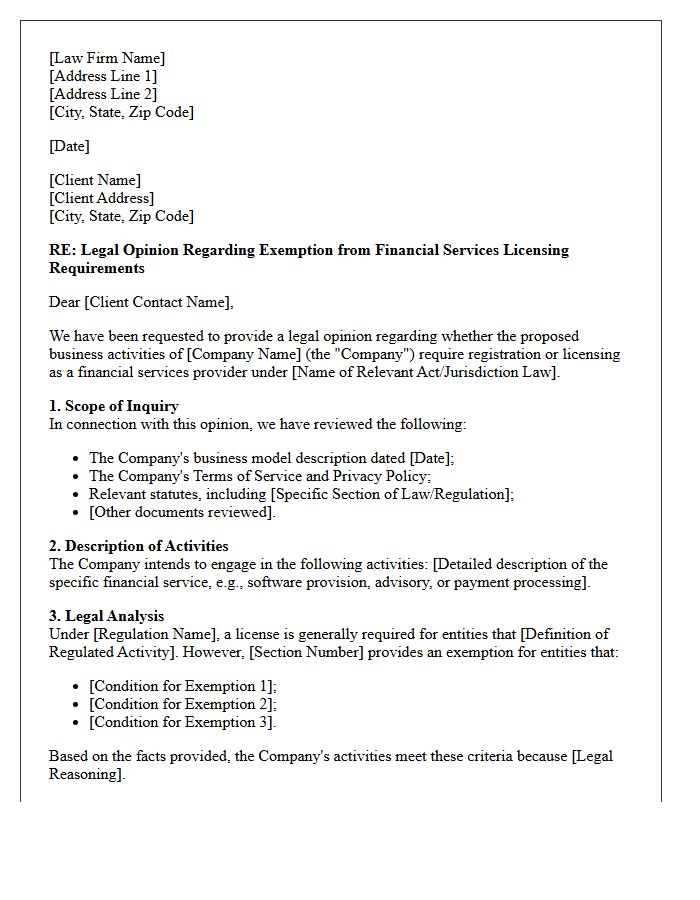 Financial Services Licensing Exemption Opinion Letter
