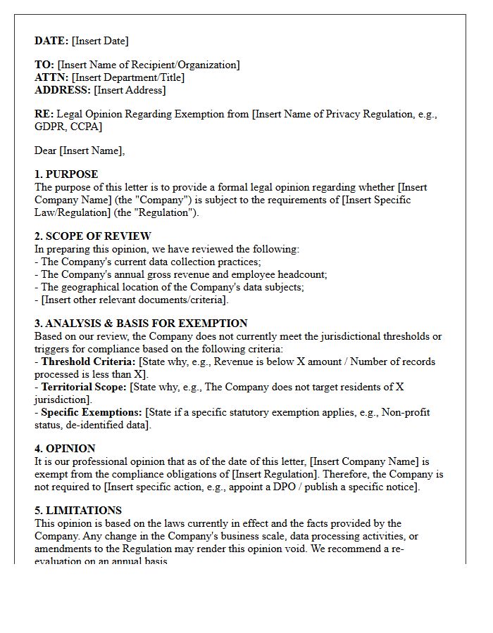 Data Privacy Compliance Exemption Opinion Letter