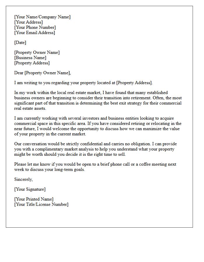 Letter Exploring Commercial Property Sales For Retiring Business Owners