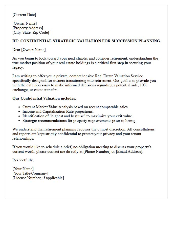 Confidential Letter Of Real Estate Valuation Services For Retiring Owners