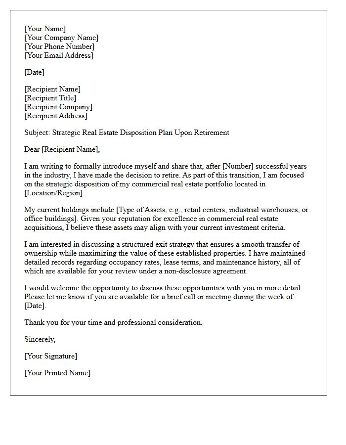 Introduction Letter For Commercial Real Estate Disposition Upon Retirement