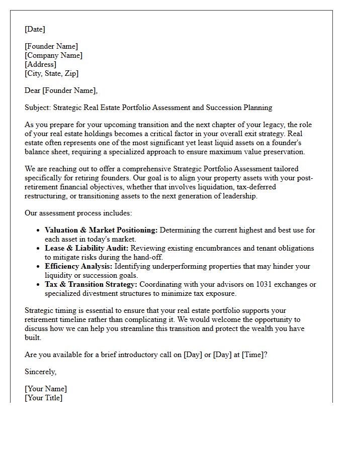 Strategic Real Estate Portfolio Assessment Letter For Retiring Founders