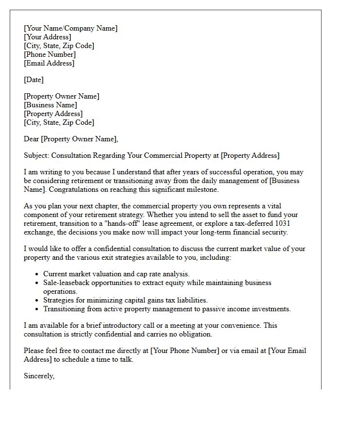 Letter Of Consultation For Retiring Business Owners Holding Commercial Property