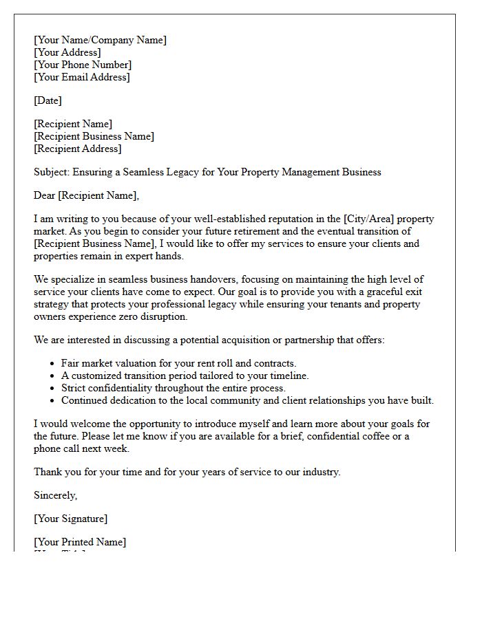 Letter Offering Property Management Handover Services For Retiring Business Owners