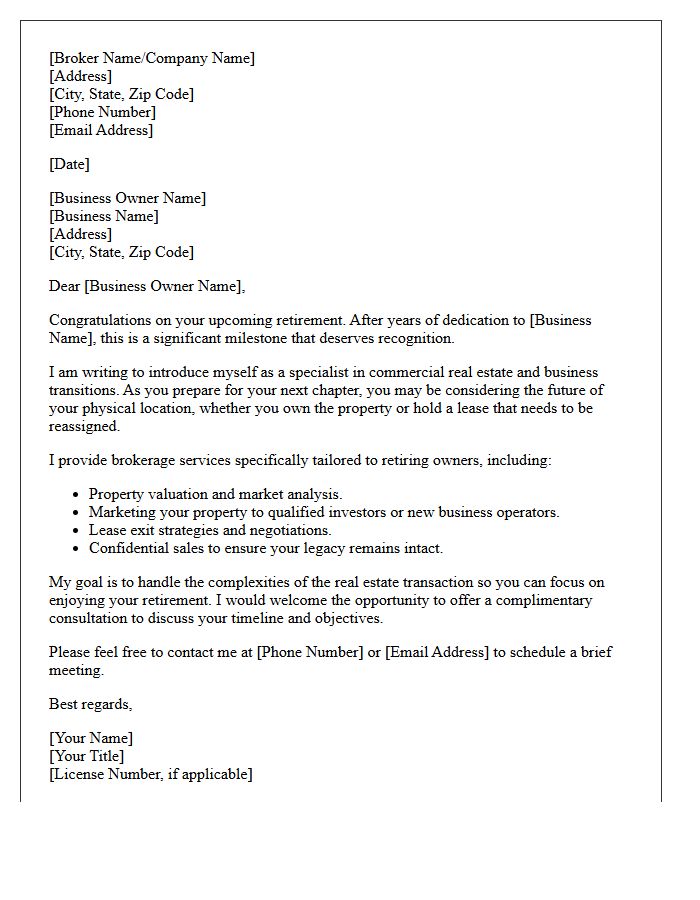 Real Estate Brokerage Services Notice Letter For Retiring Business Owners