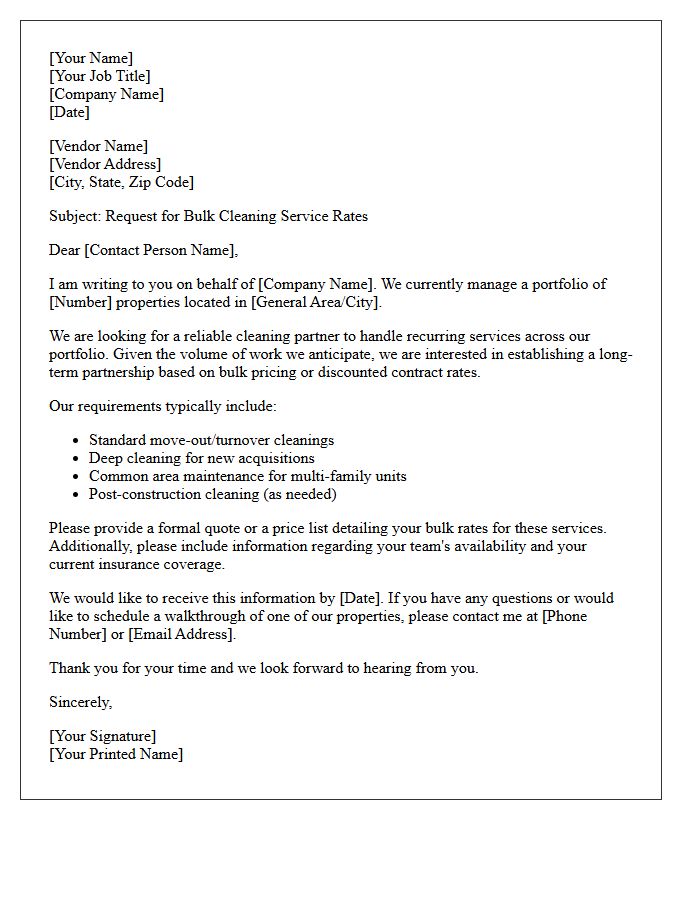 Request Letter for Bulk Cleaning Rates in Property Management