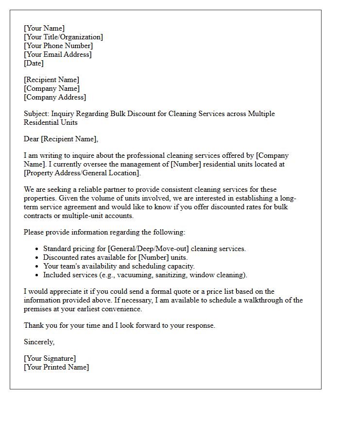 Inquiry Letter for Discounted Cleaning Services Across Multiple Residential Units