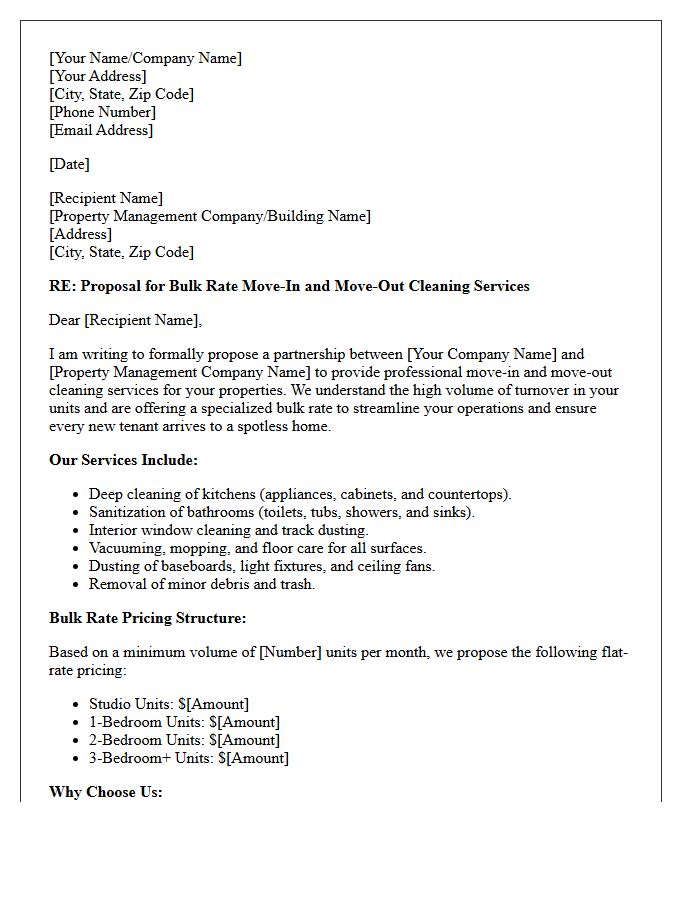 Proposal Letter for Bulk Rate Move-In and Move-Out Cleaning Services