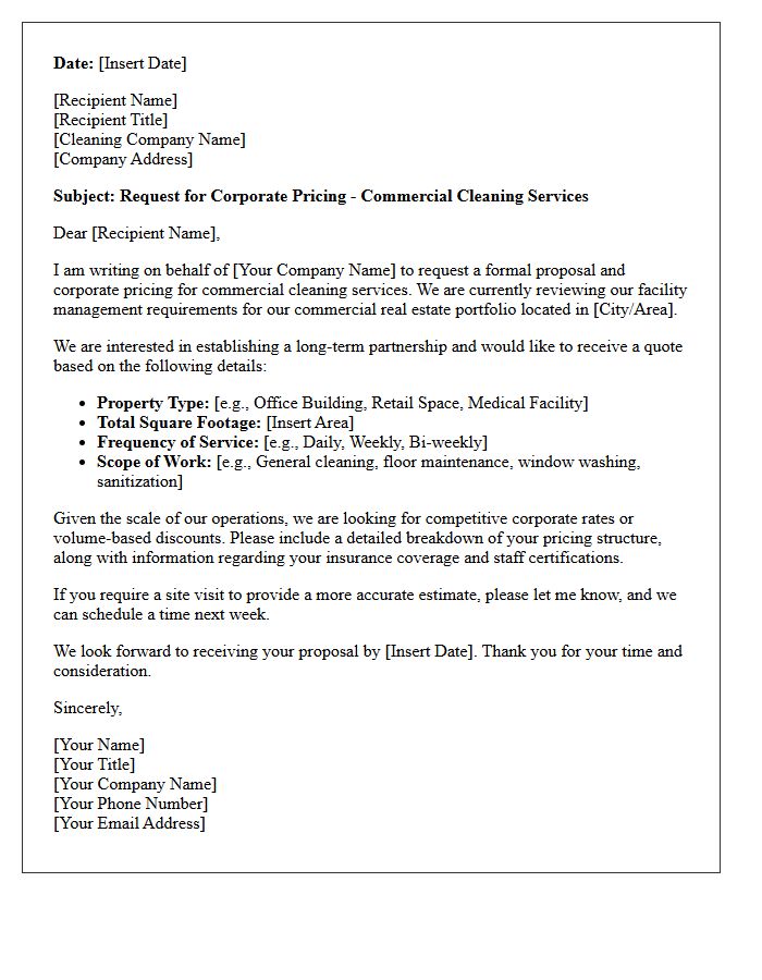 Request Letter for Corporate Pricing on Commercial Real Estate Cleaning